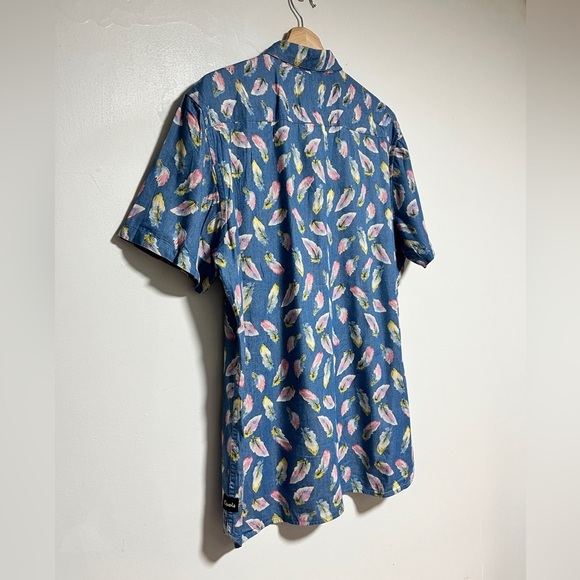Barney Cools Feather Print Short Sleeve Shirt - Blue - Size M - Picture 3 of 8